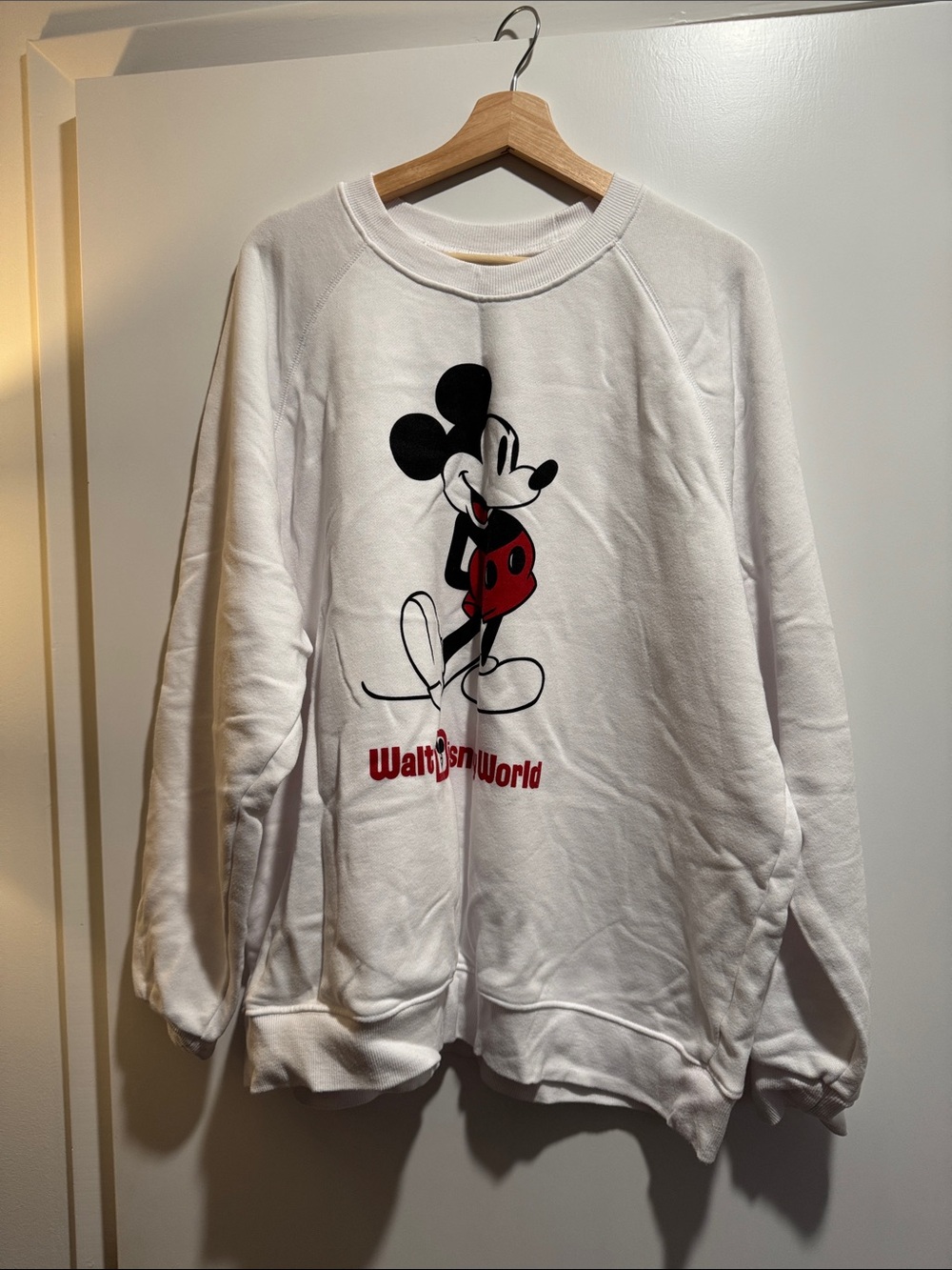 Disney White Crewneck Sweatshirt with Classic Mickey Graphic